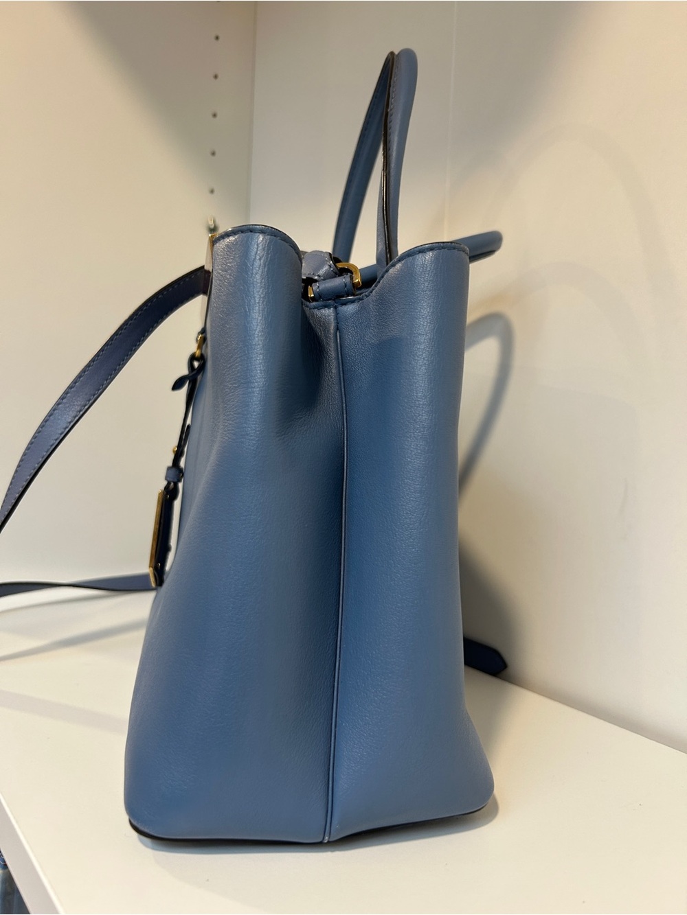 Fendi 2 Jours Blue Leather Top-Handle Tote Bag with Gold Hardware - Picture 7 of 11